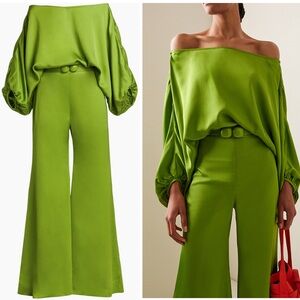 Silvia Tcherassi Theresa Off-The-Shoulder Jumpsuit Green